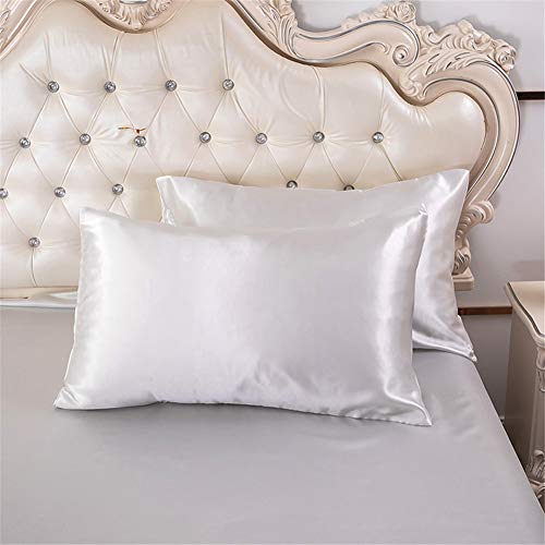 Chanyuan 2er Set Weiß Satin Kissenbezug 80 x 80 cm Glatt Angenehm Mikrofaser Kissenbezüge Kopfkissenbezug mit Umschlag für Haar-und Hautpflege von Chanyuan