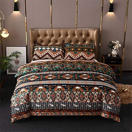 Chanyuan Bohemian Bettwäsche Set 135x200 cm, 2 Teilig Indisch Mandala Weich Mikrofaser Böhmisch Exotisch Braun Grün Geometrisch Gestreift Muster Vintage Bettbezug mit Reißverschluss von Chanyuan