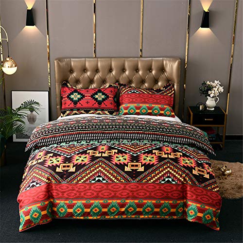 Chanyuan Bohemian Bettwäsche Set 135x200 cm, 2 Teilig Indisch Mandala Weich Mikrofaser Böhmisch Exotisch Rot Grün Geometrisch Gestreift Muster Vintage Bettbezug mit Reißverschluss von Chanyuan
