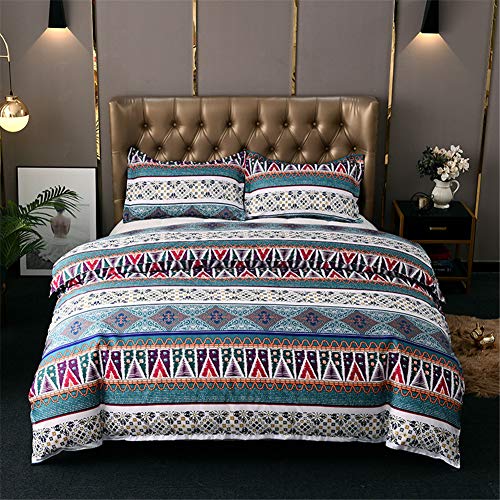 Chanyuan Bohemian Bettwäsche Set 200x220 cm, 3 Teilig Indisch Mandala Weich Mikrofaser Böhmisch Exotisch Blau Geometrisch Gestreift Muster Bettbezug mit Reißverschluss von Chanyuan