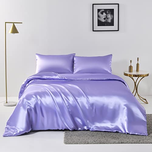 Chanyuan Set Bettwäsche Kissenhülle x 2 Satin einfarbig glatt bequem Verschiedene Größen, Lavendel Bettwäsche(135 x 200cm)+1 x Kissenhülle(80 x 80cm) von Chanyuan