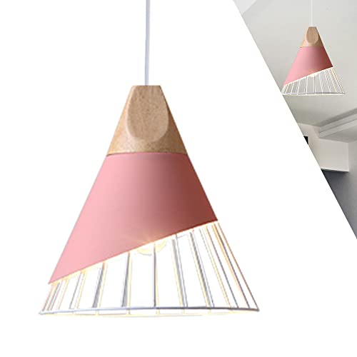 1-flammig Pendelleuchte Vintage Industrielle Hängelampe mit Holz Retro Deckenlampe E27 Hängeleuchte Lampenschirm aus Metall Kreative Deckenleuchte für Esszimmer Küche Schlafzimmer, Rosa Gelb (Rosa) von Chao Zan