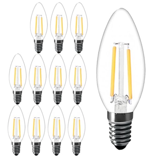 2W Glühbirne E14 Kerze LED Lampe,200 Lumen LED Filament Fadenlampe,C35 Classic Glühfaden kerzenlampe,Nicht Dimmbar (Warmweißes Licht, 12 Stück) von Chao Zan