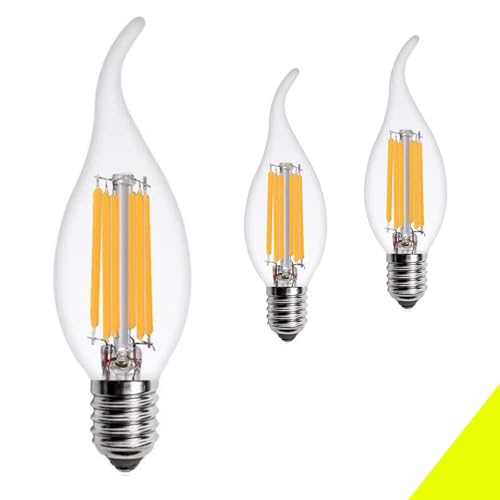 3 Stück LED Filament E14 C35 Fadenlampe, Edison LED Glühfaden, Retrofit Classic, 6W, 2700K Warmweiß, Entspricht 45W, AC 220-240V, Nicht dimmbar für Kronleuchter Glühfaden Retrofit Classic (3 Stück) von Chao Zan