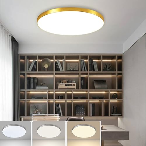 30W LED Deckenleuchte Flach Flur Deckenlampe Ultraslim Ø27x2cm 2700K Warmweiß 4000K Kaltweiß 6000K Golden Moderne Rund Schlafzimmerlampe Küchenlampe Led Lampen Badezimmer Wohnzimmer Korridor (40W) von Chao Zan