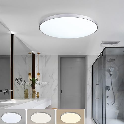 30W LED Deckenleuchte Flach Flur Deckenlampe Ultraslim Ø27x2cm 2700K Warmweiß 4000K Kaltweiß 6000K Innen Silber Moderne Rund Deckenleuchten Schlafzimmerlampe Küchenlampe Led Lampen Badezimmer (40W) von Chao Zan