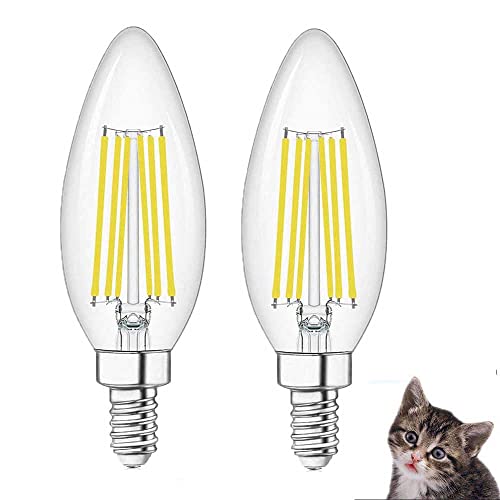 6W E14 Nicht dimmbar LED, 2er Pack, Glühfaden Kerze Lampe, Kaltes Weiß 6000-6500K, 600LM, C35, 6W, AC 220 Glühbirnen Kleine Schraubkandelaber Kerzenbirnen 360° Winkel für Pendelleuchte Wandleuchte von Chao Zan