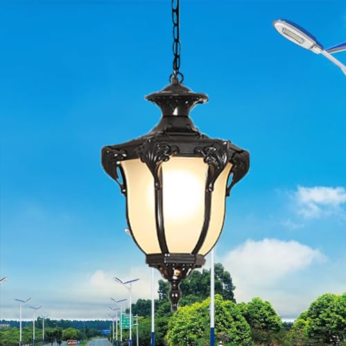 Aussen Pendelleuchte aus Aluguss schwarz IP44 wetterfest rustikal Kreativ Garten Terrasse Hof Außenleuchte Außenlampe Metall Glas Hängelampe E27 Lampenschirm Hängeleuchte Pendant Light Balkon von Chao Zan