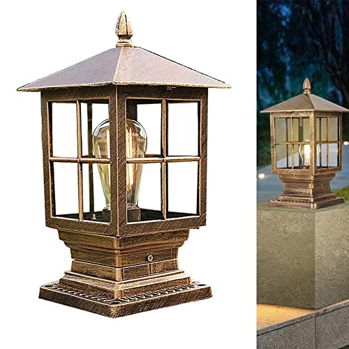 Außen Sockellampe Retro E27 Platz Garten-leuchte Aluminium und Glas Säulelampe Wasserdichte IP55 Pollerleuchten Außenleuchten Gartenlampe Metall Villa Balkon Rasen Terrasse Pfosten Wegelampe (Gold) von Chao Zan