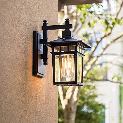 Außenwandleuchte, aus Metall in schwarz Matt und klaren Glas, 1-flammige Wandlampe Außenleuchte Alumniumguss IP44 Wasserdicht Max 60W E27 Fassung für Veranda Eingang Tür Garage (Glühbirne nicht) von Chao Zan