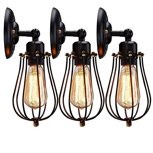 Chao Zan 3 Stück -Wandlampe Vintage E27 Wandleuchte Industrial Retro Wandlampe Rustikal Wandleuchte Verstellbare Lampe innen Metall Lampenschirm schwenkbar für Schlafzimmer Wohnzimmer Esstisch von Chao Zan