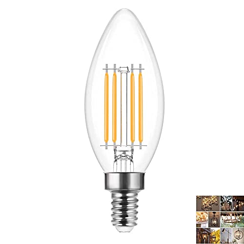 Chao Zan C35 4W E14 Kerze Glühbirne LED Filament Kerzenform Retro,400Lm Warmweiß 2700K Dekorative LED Birne,Ersatzt Glühlampen,360° Abstrahlwinkel,AC 220V, Nicht Dimmbar für Pendelleuchte, 1er-Pack von Chao Zan