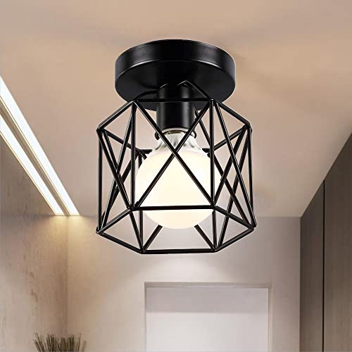 Chao Zan Deckenlampe Metall Vintage Led Deckenleuchte Schwarz Eisen Käfig Unterputz Licht, Retro Industrie Vertieft Vertieft Pendelleuchte E27 für Küche Schlafzimmer Wohnzimmer Schlafzimmer Gang Flur von Chao Zan