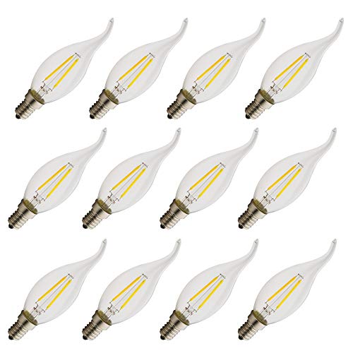 Chao Zan E14,Neue LED Kleine Edison Screw Candle Glühbirnen,2 w LED，C35L,AC 220-240V,Kerze Glühbirne，Schwanz Kerze Lampe，2700K Warmweiß, Nicht dimmbar, 180 Lumen,Anzahl：12 Stück (220V 2w) von Chao Zan