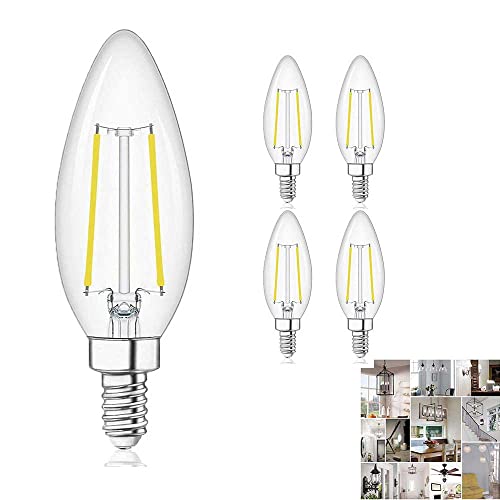 Chao Zan E14 C35 LED Lampe Filament Glühfaden Glühbirne Kerze Birne Lampe, Kaltes Weiß 6000K, 2 Watt / 200LM, Nicht Dimmbar 360°Winkel, Ersatz für Glühlampen Fadenlampe für Wandleuchte, AC 220V von Chao Zan