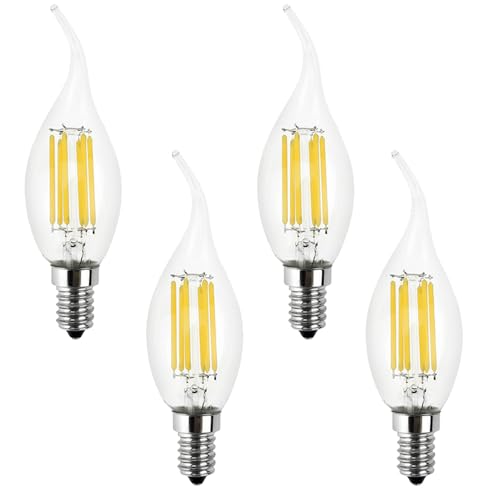 Chao Zan E14 LED Kerze Lampe,600 Lumen Birne,6W C35 Filament Fadenlampe,Nicht Dimmbar LED Glühbirne (Warmweißes Licht, 4 Stück) von Chao Zan