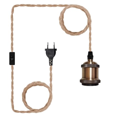Chao Zan E27 Lampenfassung Pendelleuchte Kit mit Schalter, 2M Lampenfassung Pendelleuchte E27 mit Stecker Hanfseil Pendellampe Kit Kabel Retro Vintage Hängeleuchte für Küche Wohnzimmer Loft (A) von Chao Zan