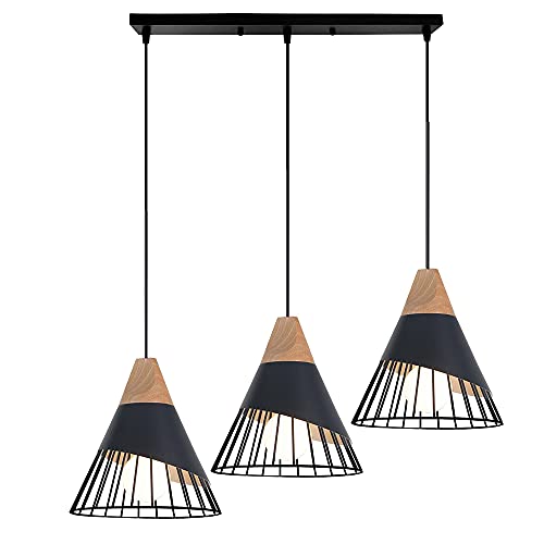 Chao Zan E27 Pendelleuchte 3-flammige Industrielle Hängelampe Style Edison Retro Pendellampe, Ø 25 Metall Hängeleuchte, Schwarz Aufhängen Licht,Für Esszimmer/Küche/Esstisch/Schlafzimmer usw. von Chao Zan