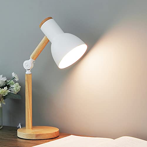 Chao Zan E27 Tischlampe Leselampe im klassichen Holz-Design, Schreibtischlampe,Tischleuchte Verstellbare,Lampe mit verstellbarem Arm,Augenfreundliche Arbeitsleuchte,Bürolampe, Nachttischlamp - Weiß von Chao Zan