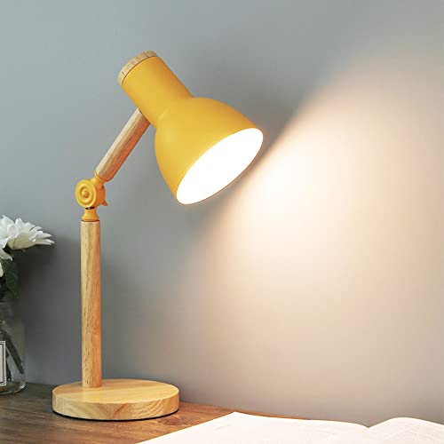 Chao Zan Tischlampe mit Holzarm Verstellbare Schreibtischlampe mit Druckschalter,Nachttischlampe,Büro,Arbeitszimmerlampe Schlafzimmer, Wohnzimmer, Kinderzimmer,230V/E27 Leselampe -Gelb von Chao Zan