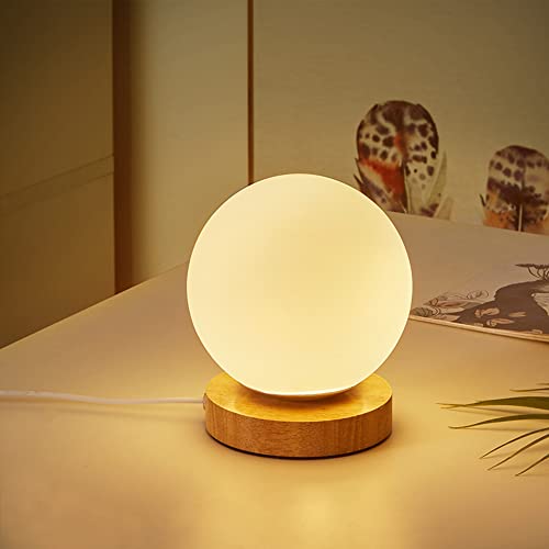 Chao Zan Holz Nachttisch Nachttisch Schreibtischlampe Glas Lampe, minimalistische einfache Schreibtischlampe mit Modern Holztisch tischlampe E27 Nachttisch für Schlafzimmer Hotel Wohnzimmer (Rund) von Chao Zan