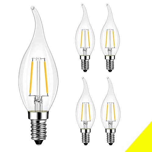 Chao Zan LED Filament 2W E14 200lm Glühlampe Glühbirne warmweiß 2700K C35L Glühfaden Flammenspitze Birne Lampe AC 220V Nicht Dimmbar 360° Winkel Glas Metall für Pendelleuchte Wandleuchte Tischleuchte von Chao Zan