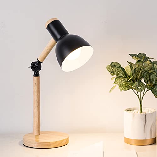 Chao Zan LED Leselampe im klassichen Holz-Design, Schreibtischlampe, Tischleuchte, Lampe mit verstellbarem Arm, Augenfreundliche, Arbeitsleuchte, Bürolampe, Nachttischlamp,ohne Leuchtmittel (Schwarz) von Chao Zan