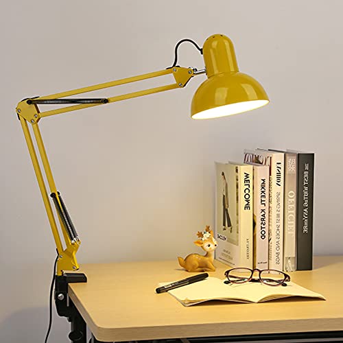 Chao Zan LED Schreibtischlampe | verstellbare Klemmleuchte mit Gelenkarm für Büro, Arbeitszimmer und Schreibtisch | elegante Bürolampe aus Metall | E27 Fassung | ohne Leuchtmitte (Gelb) von Chao Zan