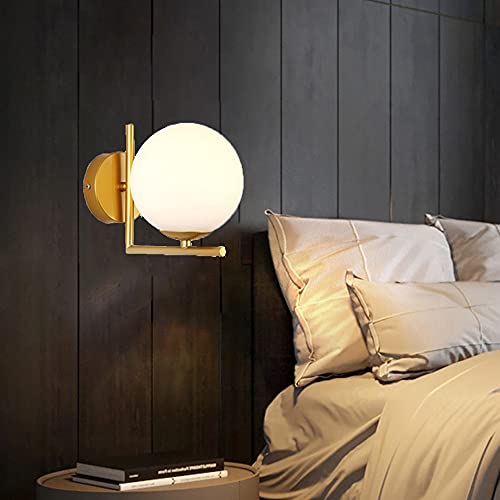 Chao Zan LED Wandleuchte Innen, Wandlampe Glas, Wandlampe Rund, Modernes Design Glaskugel Wandleuchte für Badezimmer, Wohnzimmer, Schlafzimmer, Flur, Ohne Leuchtmittel (Gold) von Chao Zan