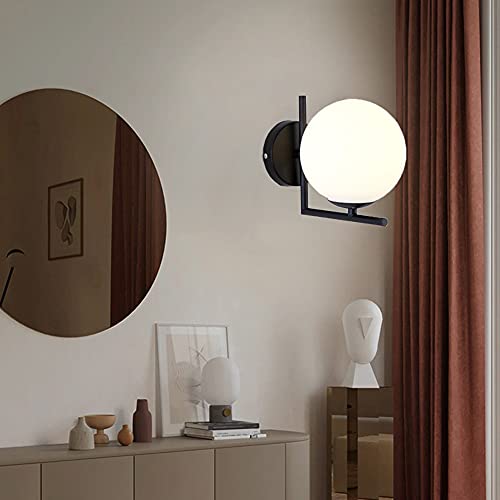 Chao Zan LED Wandleuchte Innen, Wandlampe Glas, Wandlampe Rund, Modernes Design Glaskugel Wandleuchte für Badezimmer, Wohnzimmer, Schlafzimmer, Flur, Ohne Leuchtmittel (Schwarz) von Chao Zan