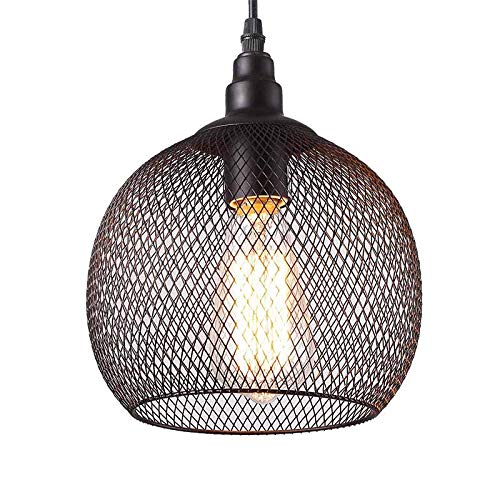 Chao Zan Moderne Industrie Handwerk Kronleuchter, runde Deckenlampe aus Metall in Schwarz, E27-Fassung,max 40 Watt, Retro-Leuchte mit Lichteffekt durch Gitter-Optik, LED Leuchtmittel geeignet von Chao Zan