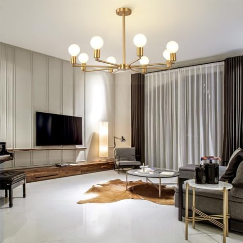 Chao Zan Moderne Kronleuchter, Ø68cm, 8-Flammige Vintage Kronleuchter, Höhenverstellbare Pendelleuchte, Esszimmer, Kücheninsel, Wohnzimmer,Hotel, Foyer E27(ohne Leuchtmittel) (Gold, 8 Köpfe) von Chao Zan
