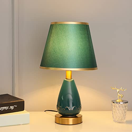 Chao Zan Nachttischlampe,Keramik Tischlampe Stoffschirm Tischleuchte für Wohnzimmer Schlafzimmer Arbeitszimmer DØ25 x H43Cm E27-Fassung max. 40W,ohne Leuchtmittel, Dunkelgrün von Chao Zan