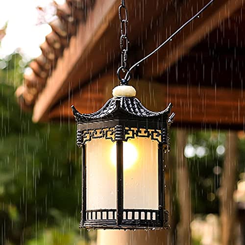 Chao Zan Outdoor Höhenverstellbar Pendellampe Retro Außen/Innen Hängeleuchte E27 Wasserdichter IP44 Aluminium Glas Lampenschirm Pendelleuchte Garten Flur Balkon Pavillon Villa Trauben Rahmen von Chao Zan