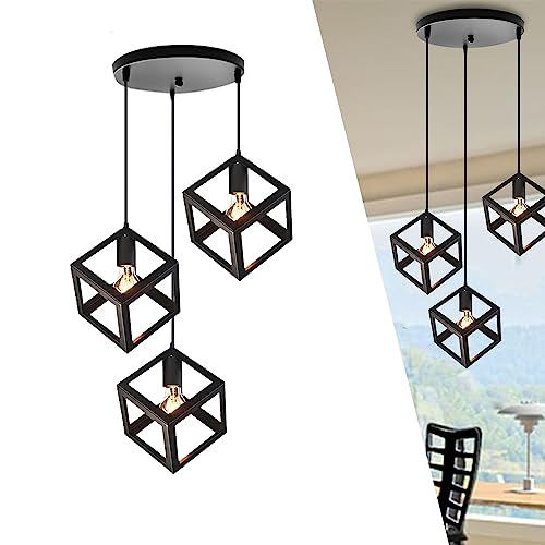 Chao Zan Pendelleuchte Eisen Deckenlampe Schwarz Kronleuchter, Hängelampe LED Geeignet, LED Deckenleuchten Retro Vintage Lampenschirm Metall Für Wohnzimmer Schlafzimmer Esszimmer Restaurant Quadrat von Chao Zan