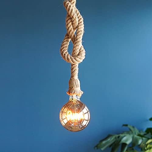 Chao Zan Pendelleuchte Hanfseil DIY Kronleuchter Vintage Hängelampe Seil Hängeleuchte Deckenleuchte Industrie Retro E27 Fassungen für Wohnzimmer Café Restaurant, Glühbirne nicht (Einzel, 150cm) von Chao Zan