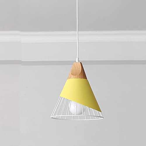 Chao Zan Pendelleuchte Lampe Esstisch Hängelampe Deckenlampe Metall und Holz, E27 Lampenfassungen max. 60 Watt,ohne Leuchtmittel (Gelb) von Chao Zan