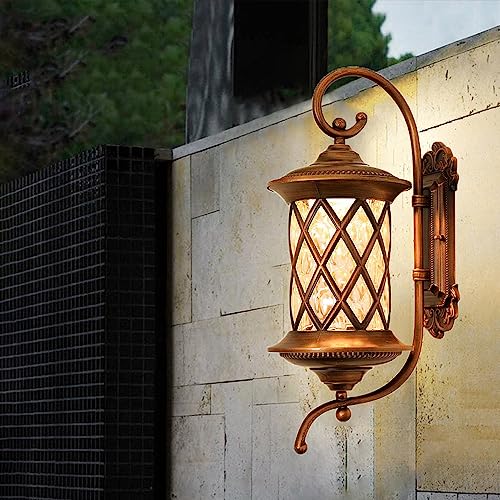 Chao Zan Rustikale Außen-Wandleuchte, Wandlaterne, IP44 Wasserdichte Wandlampe Metall, Glas Lampenschirm, E27, Max.60W, Gold, für Terrasse Garten Weg Terrasse Balkon Hof Aisle Eingang Treppen Veranda von Chao Zan