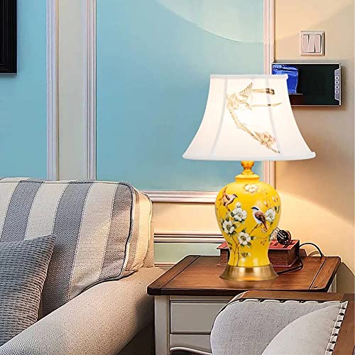 Chao Zan Tisch- oder Nachttischlampen - Tischleuchte mit Stoffschirm - Keramik Tischleuchte - D30 x H54 - E27 Lampe - ohne Leuchtmittel (Gelb) von Chao Zan