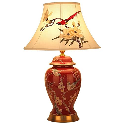 Chao Zan Tisch- oder Nachttischlampen - Tischleuchte mit Stoffschirm - Keramik Tischleuchte - D30 x H54 - E27 Lampe - ohne Leuchtmittel (Rot) von Chao Zan