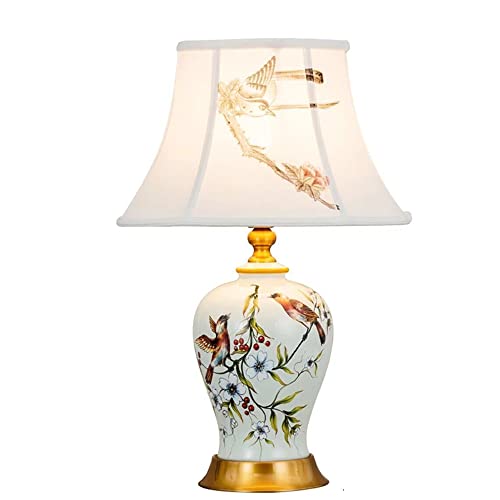 Chao Zan Tisch- oder Nachttischlampen - Tischleuchte mit Stoffschirm - Keramik Tischleuchte - D30 x H54 - E27 Lampe - ohne Leuchtmittel (Weiß) von Chao Zan
