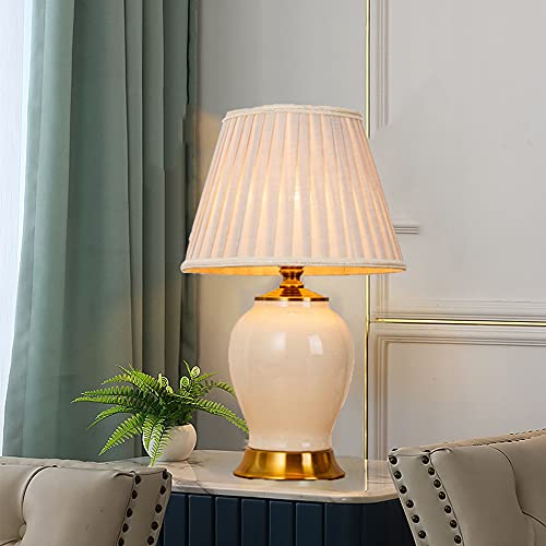 Chao Zan Tischlampe Keramik Tischleuchte Lampe für Nachttisch Beistelltisch Nachttischlampe Stoffschirm E27 Vintage Retro, ohne Leuchtmittel (Weiß) von Chao Zan