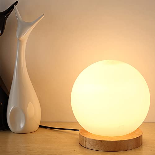 Chao Zan Tischlampe LED Leselampe im Opalglas Design Holzsockel, Schreibtischlampe Augenschutz Tageslichtlampe, E27 Fassung - max. 40 Watt, ohne Leuchtmittel (Rund) von Chao Zan