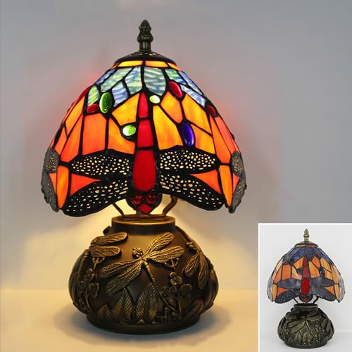 Chao Zan Tischlampe libelle, Buntglas Lampenschirme Vintage Schreibtischlampe, Schlafzimmer Lampen Nachttisch, Tischleuchte Wohnzimmer, Nachttischlampe klein retro (B) von Chao Zan