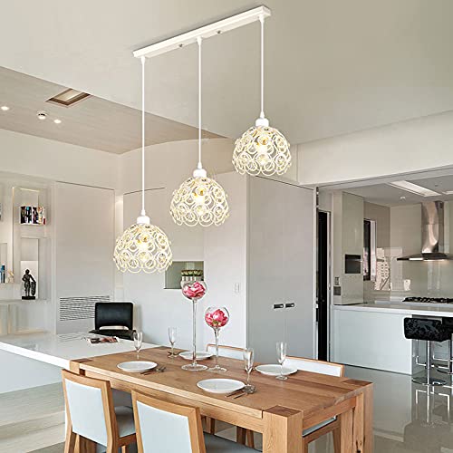Chao Zan Vintage Edison Kronleuchter 3-Wege E27 Hänge Pendelleuchte mit Kristallschirm, Hängende Decke 3 Licht für Kücheninsel Esszimmer Wohnzimmer Loft Bar,Mit Deckenhalterung 50cm（Weiß） von Chao Zan