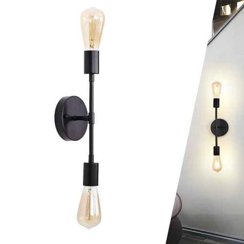 Chao Zan Wandleuchte, E27 Vintage Wandlampe, 2 Flamming Licht Doppel Wandlampe Innen Metall für Bad Küche Wohnzimmer Schlafzimmer Esszimmer Eitelkeit Flur, Bauernhaus Moderne Schminklicht (Schwarz) von Chao Zan