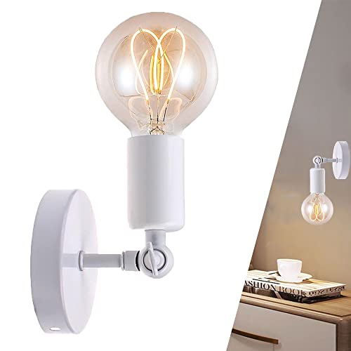 Chao Zan Wandleuchte Innen Wandlampe schwenkbar Wandstrahler Industrie aus aus Lampenschirm mit E27 Lampenfassung Retro Industrial für Aufenthaltsraum Schlafzimmer Esszimmer Bar, Schwarz Weiß (Weiß) von Chao Zan