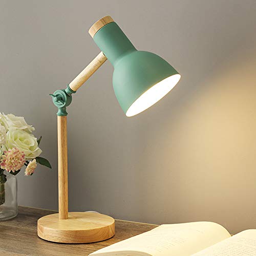 Chao Zan Nordic Modern Creative Tischlampe Schlafzimmer Nachttischlampe Kinder Büro Augenschutz Lesetischlampe Verstellbare Schreibtischlampe E27 Holz Metall Nachtlampe -Grün von Chao Zan