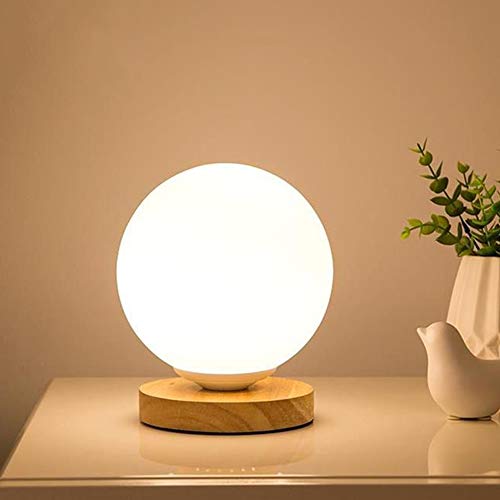 Chao Zan moderne Retro Sphärische Tischleuchte 1x E27 max.40W Holz Eiche hell/Glas opal matt,Nachtlicht Leseleuchte Nachtlaterne Schreibtisch Tischlampe,Standleuchte,Living room/bedside lamp（Runde） von Chao Zan