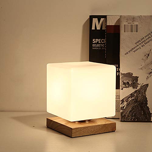 Chao Zan moderne Retro Tischleuchte 1x E27 max.40W Holz Eiche hell/Glas opal matt,Nachtlicht Leseleuchte Nachtlaterne Schreibtisch Tischlampe,Standleuchte,Living room,Studie,bedside lamp（Square） von Chao Zan